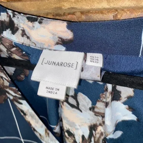 Junarose Navy Blue Floral Long Sleeve V-Neck Blouse Women's Plus Size 22 - Picture 4 of 7